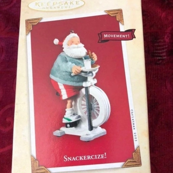 Hallmark Collectors 2003 “Snackercize” Ornament Santa Cycling Eating Cookies - Picture 5 of 5